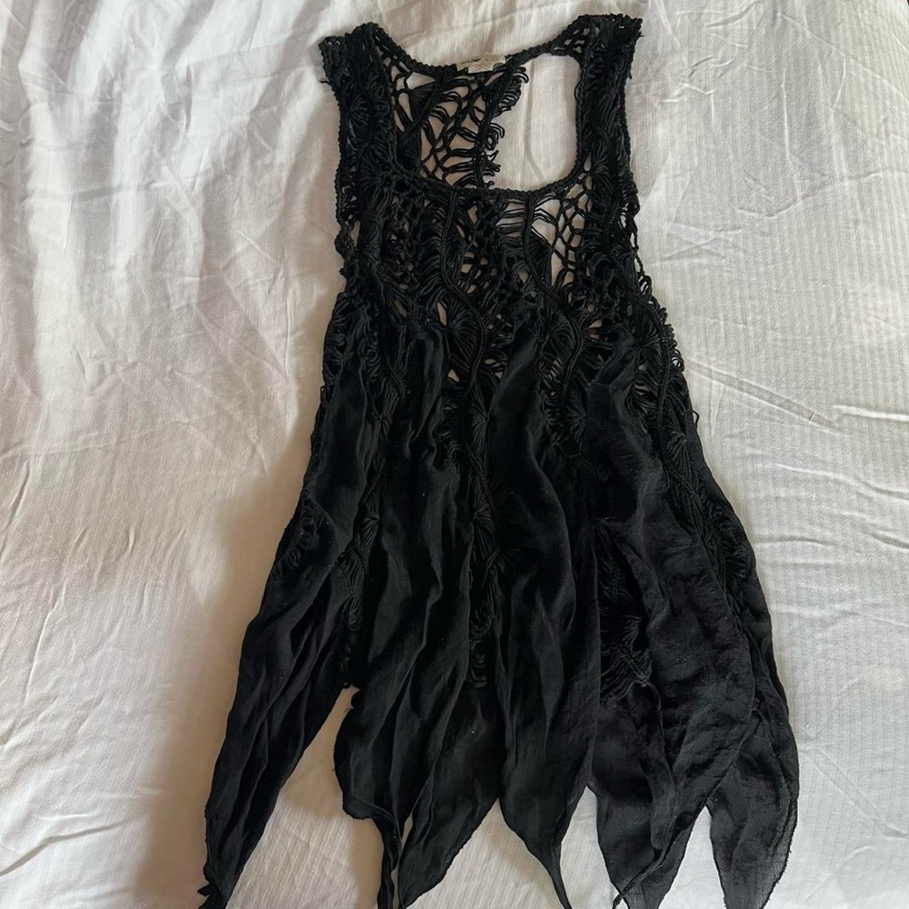 Vivid Importer's whimsigoth black crochet assymetrical dress/cover up